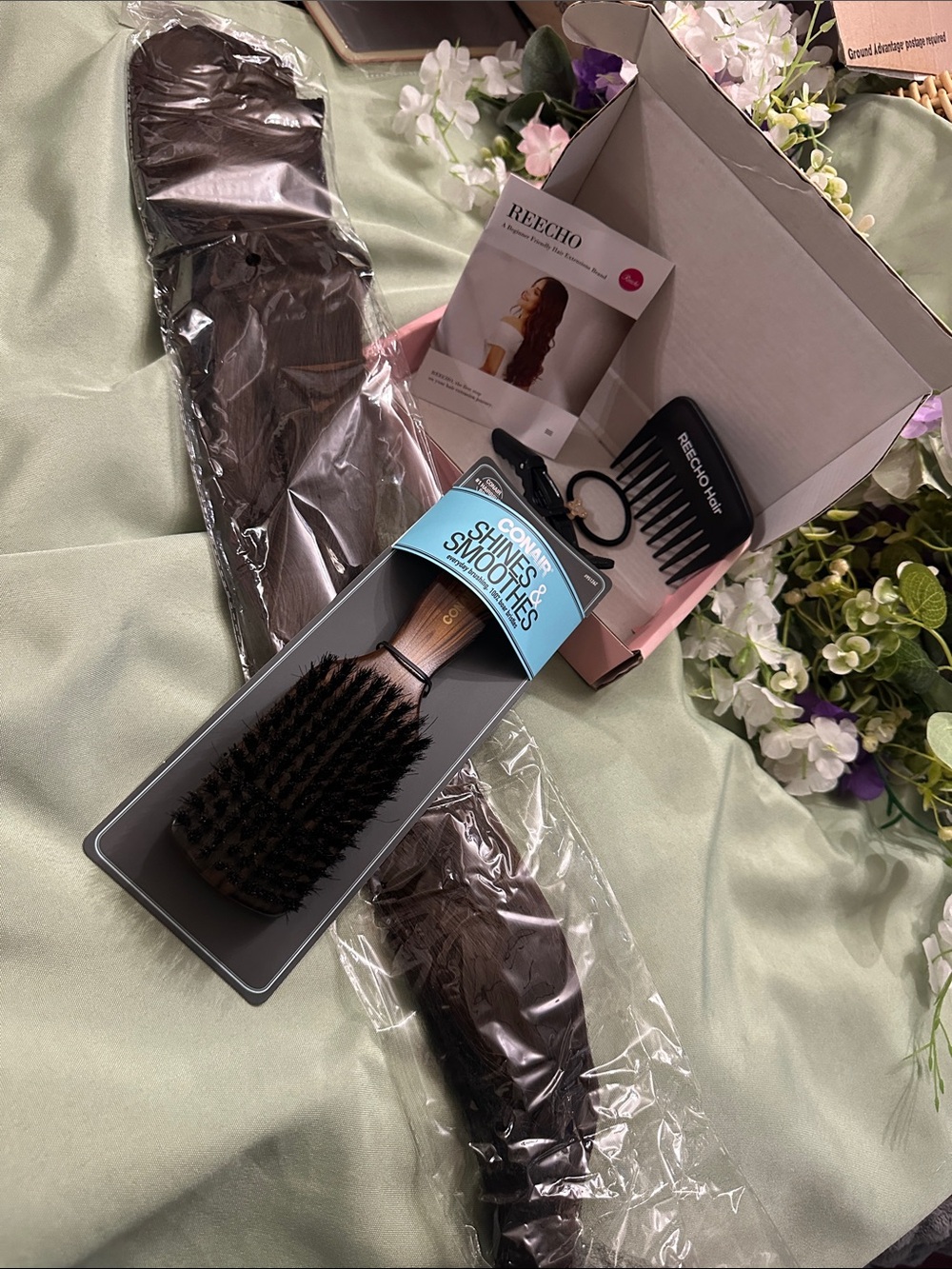 Super bundle reecho hair extensions and conair smoothing brush